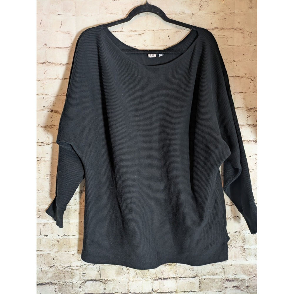 GAP Pullover Sweater Women's XL Black Ribbed Dolman Sleeve Slouchy Cotton Cozy